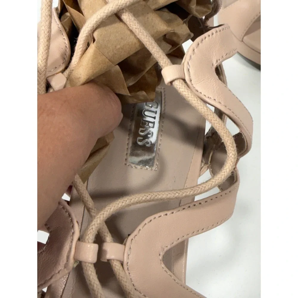 Guess Nude‎ Beige Lace Up Platform Gladiator Stiletto Heels Sandals Womens Sz 7M